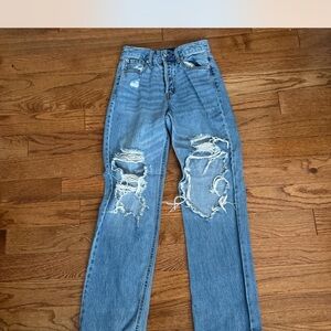 Aeropostale Blue Distressed Straight Leg Jeans